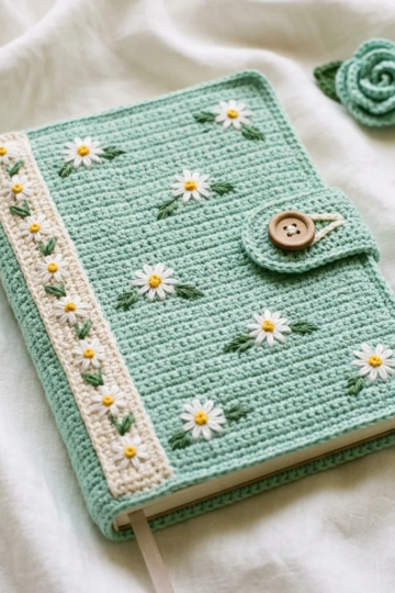 Mint Daisy Notebook Cover Free Crochet Pattern