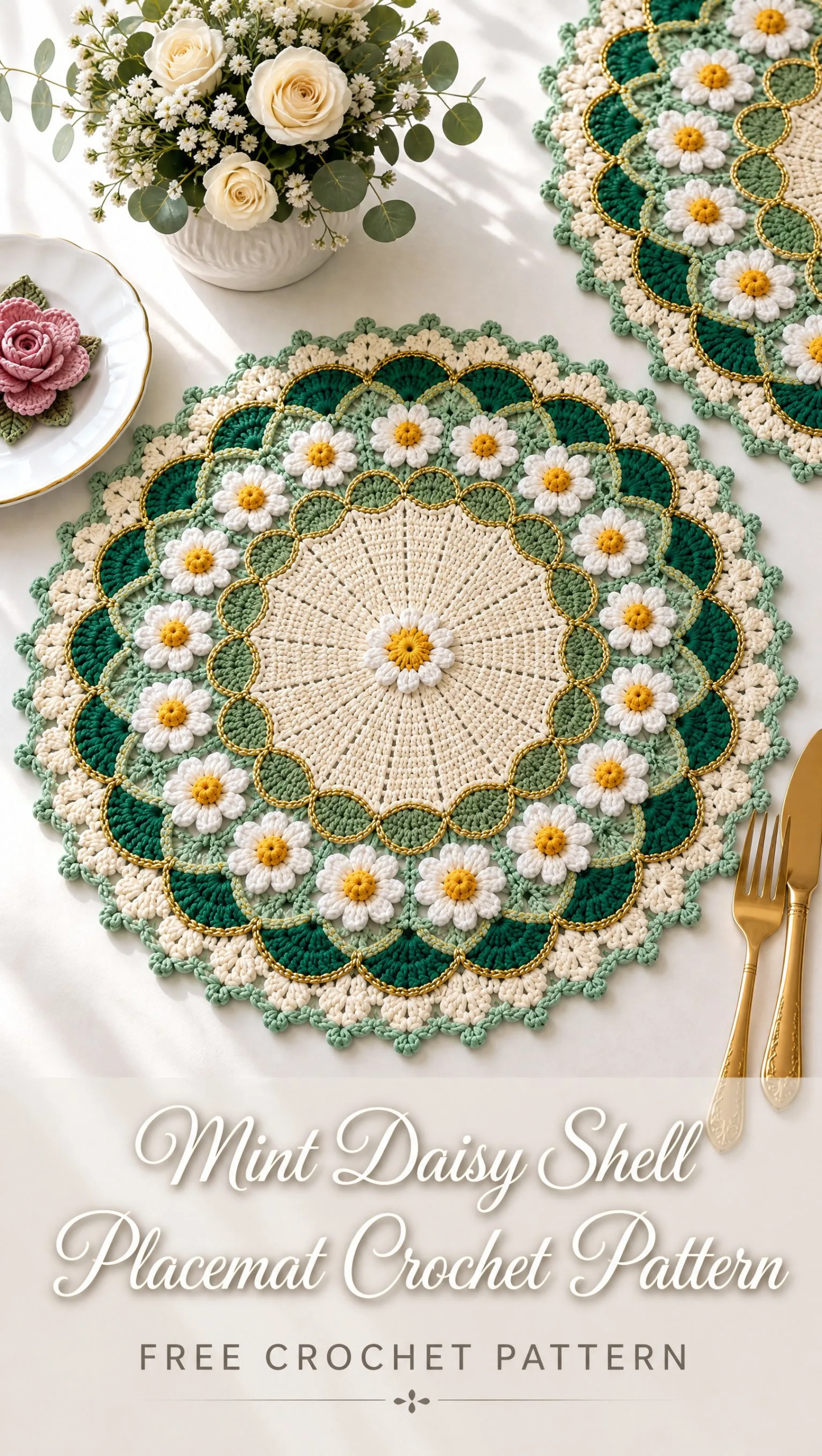 Mint Daisy Shell Placemat Crochet Pattern