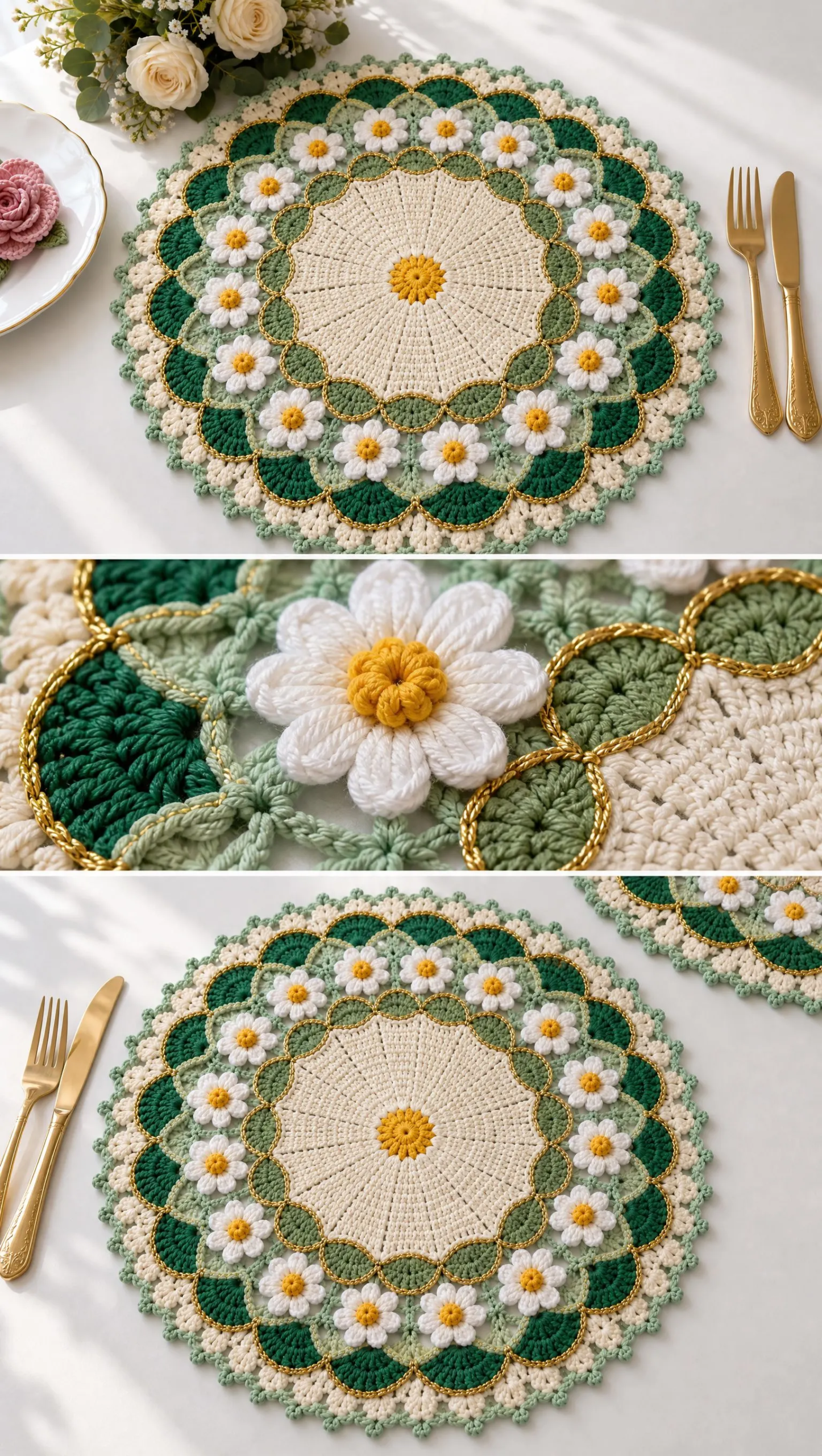 Mint Daisy Shell Placemat Crochet Pattern