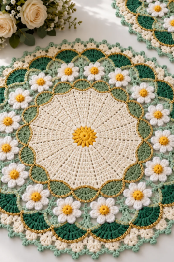 Mint Daisy Shell Placemat Crochet Pattern