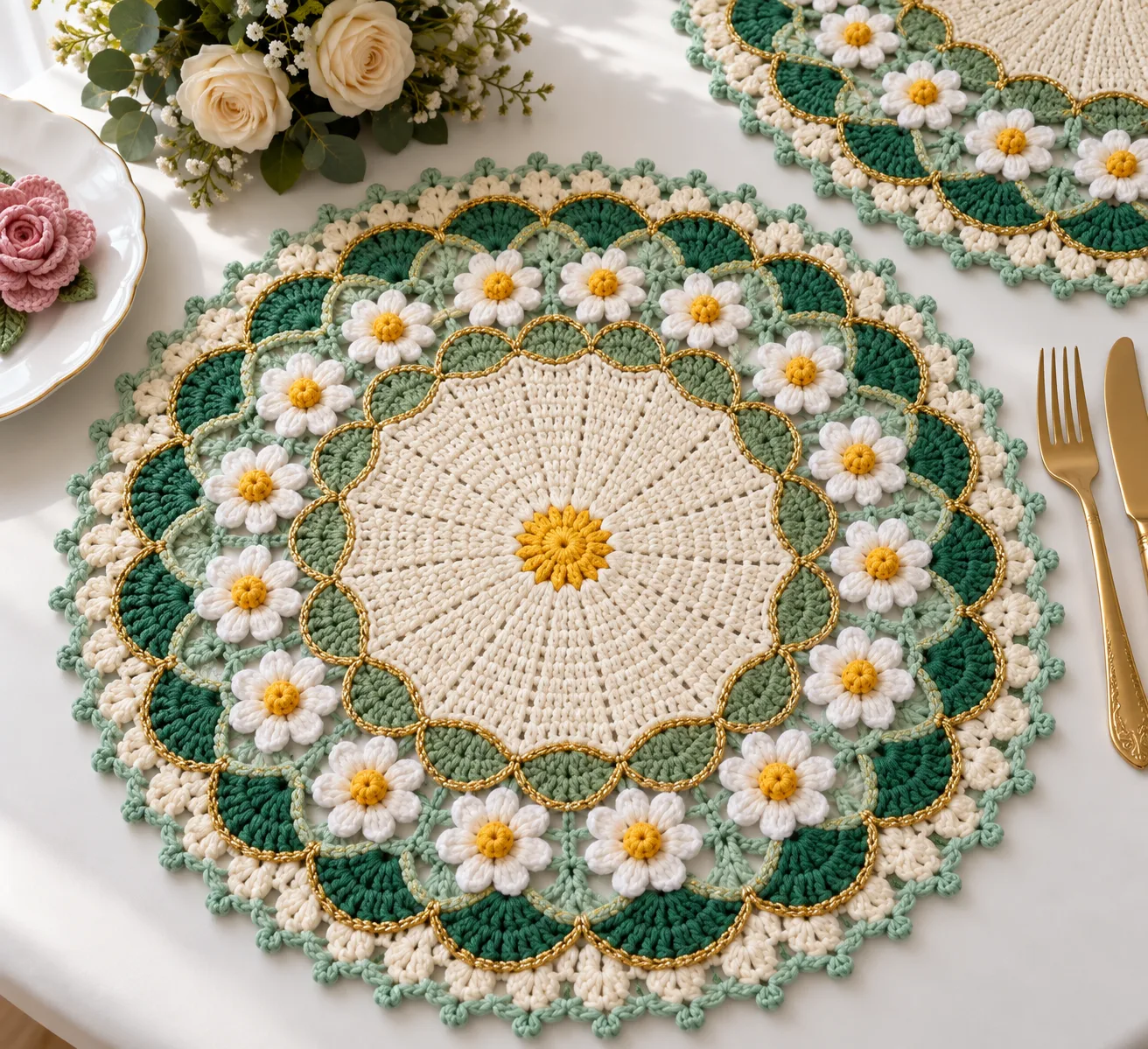 Pattern Walk Printable Mint Daisy Shell Placemat Crochet Pattern