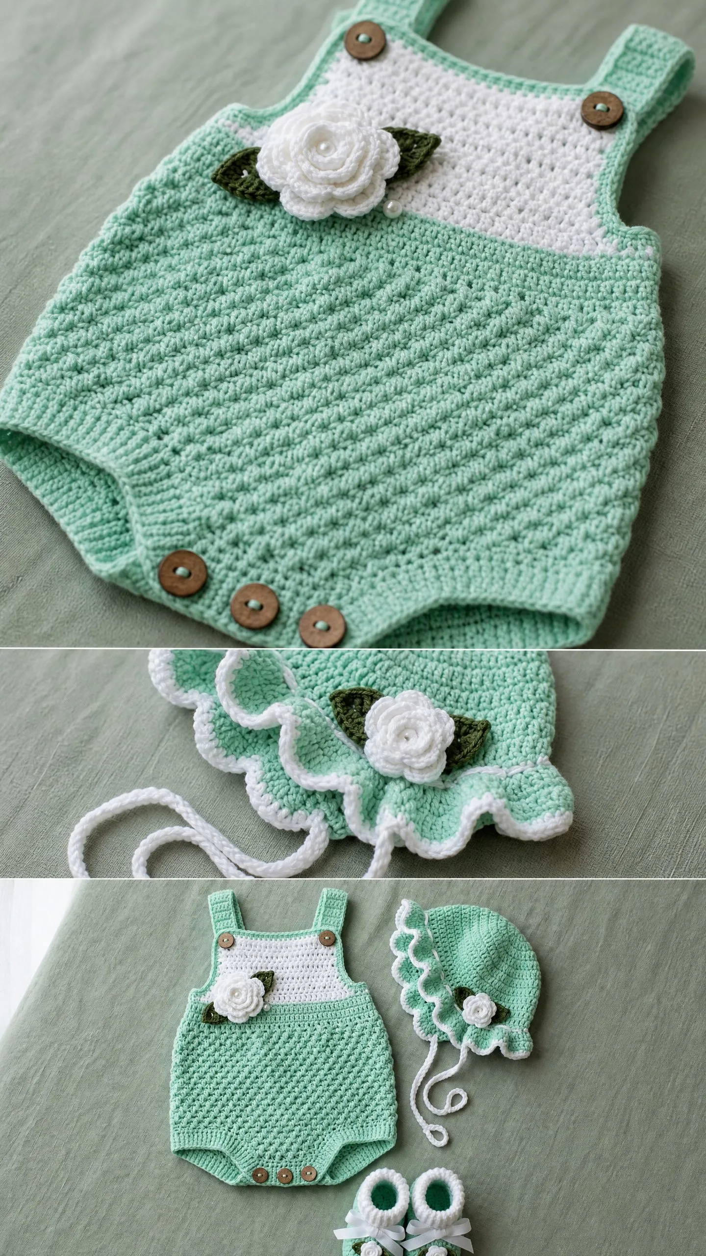 Mint Garden Baby Romper Set Free Crochet Pattern