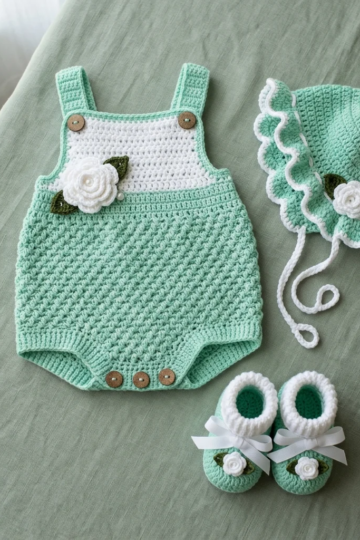 Mint Garden Baby Romper Set Free Crochet Pattern