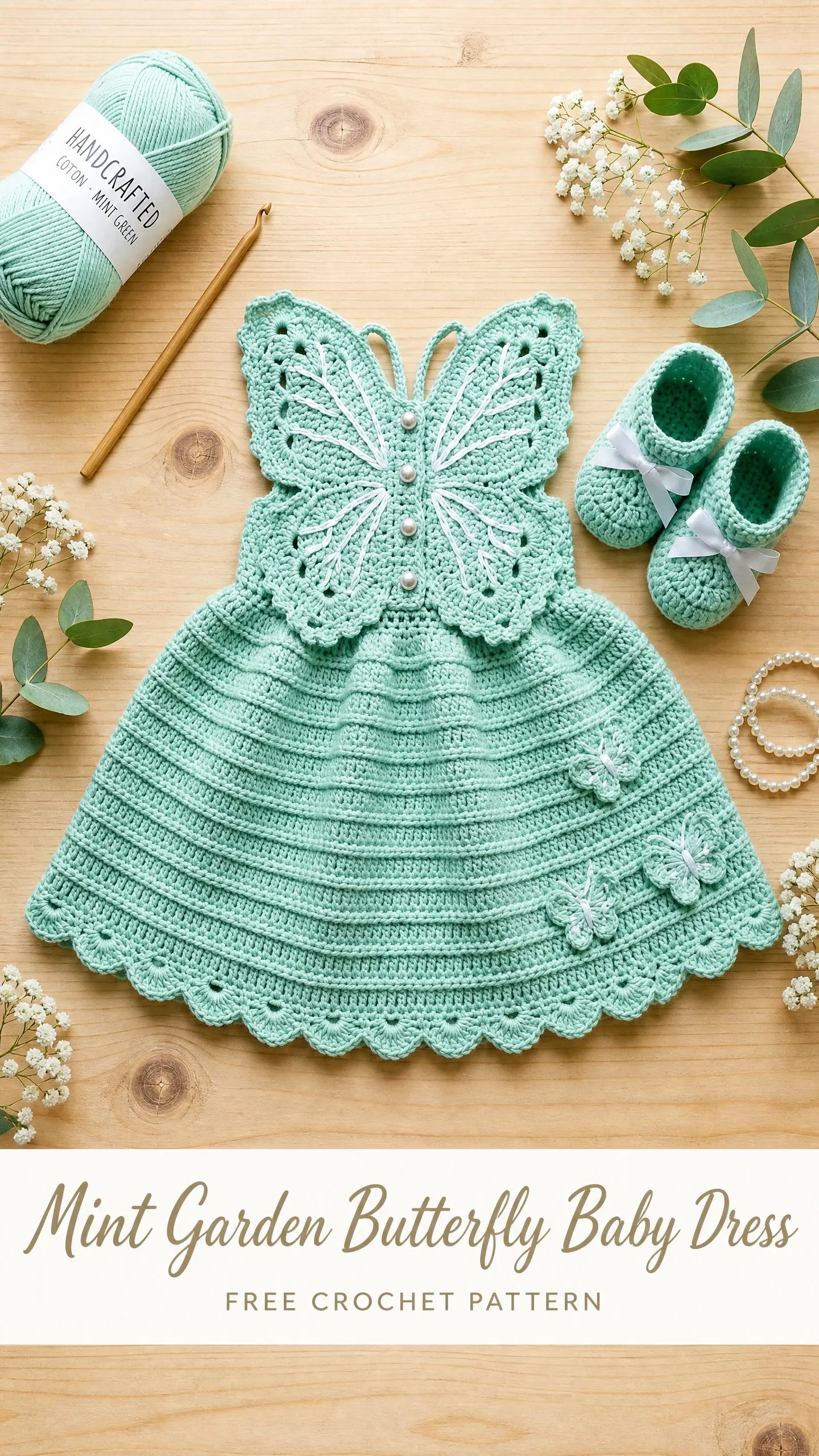 Mint Garden Butterfly Baby Dress Free Crochet Pattern