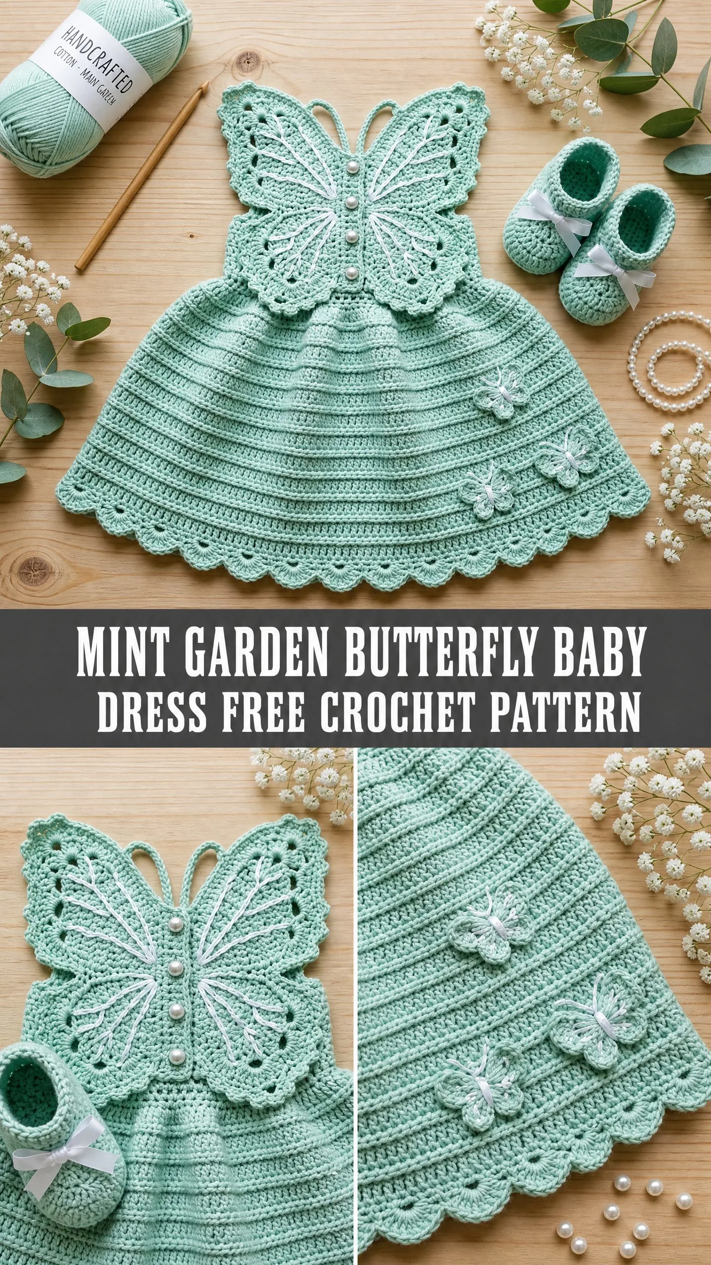 Mint Garden Butterfly Baby Dress Free Crochet Pattern