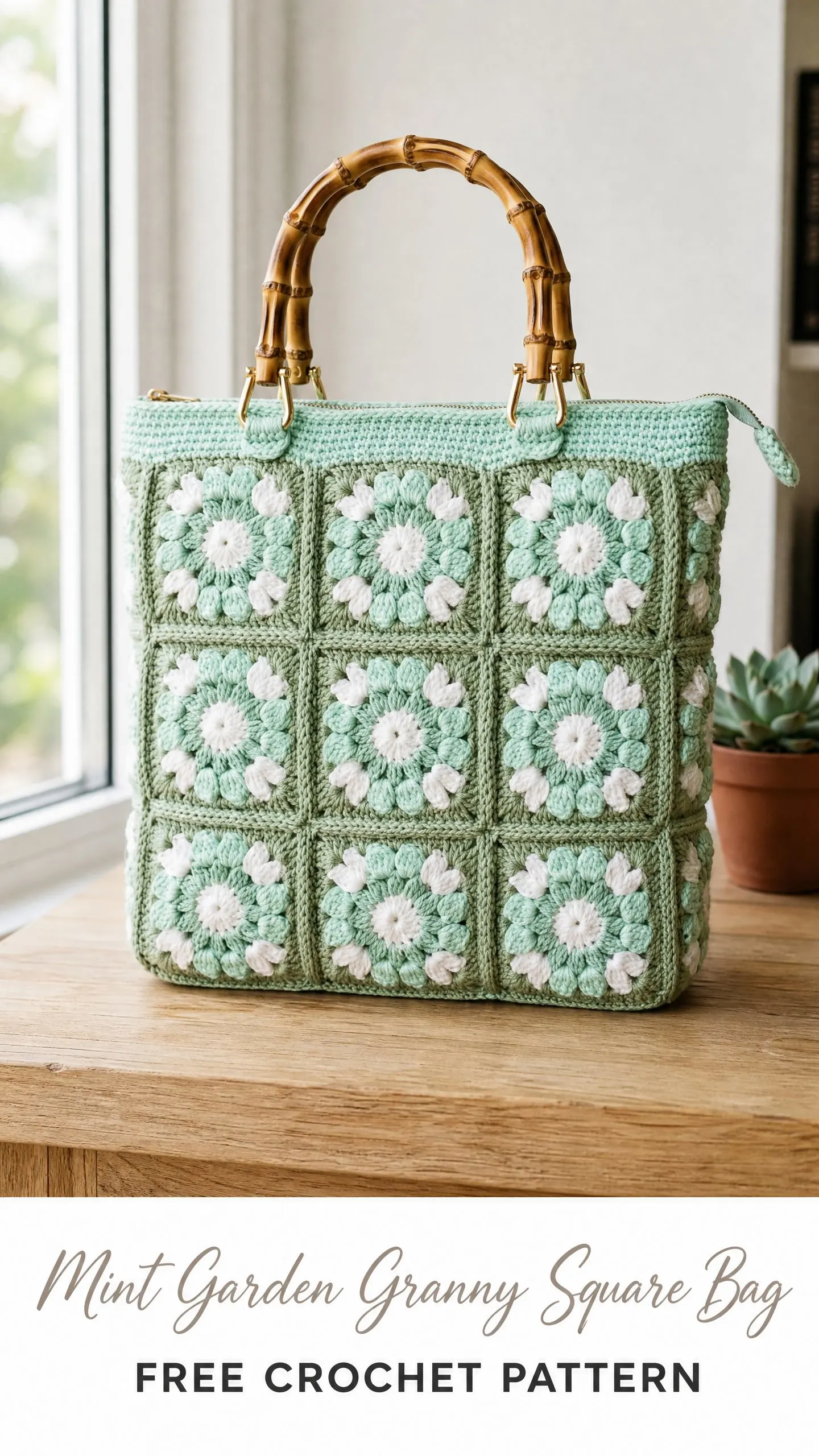 Mint Garden Granny Square Bag Free Crochet Pattern