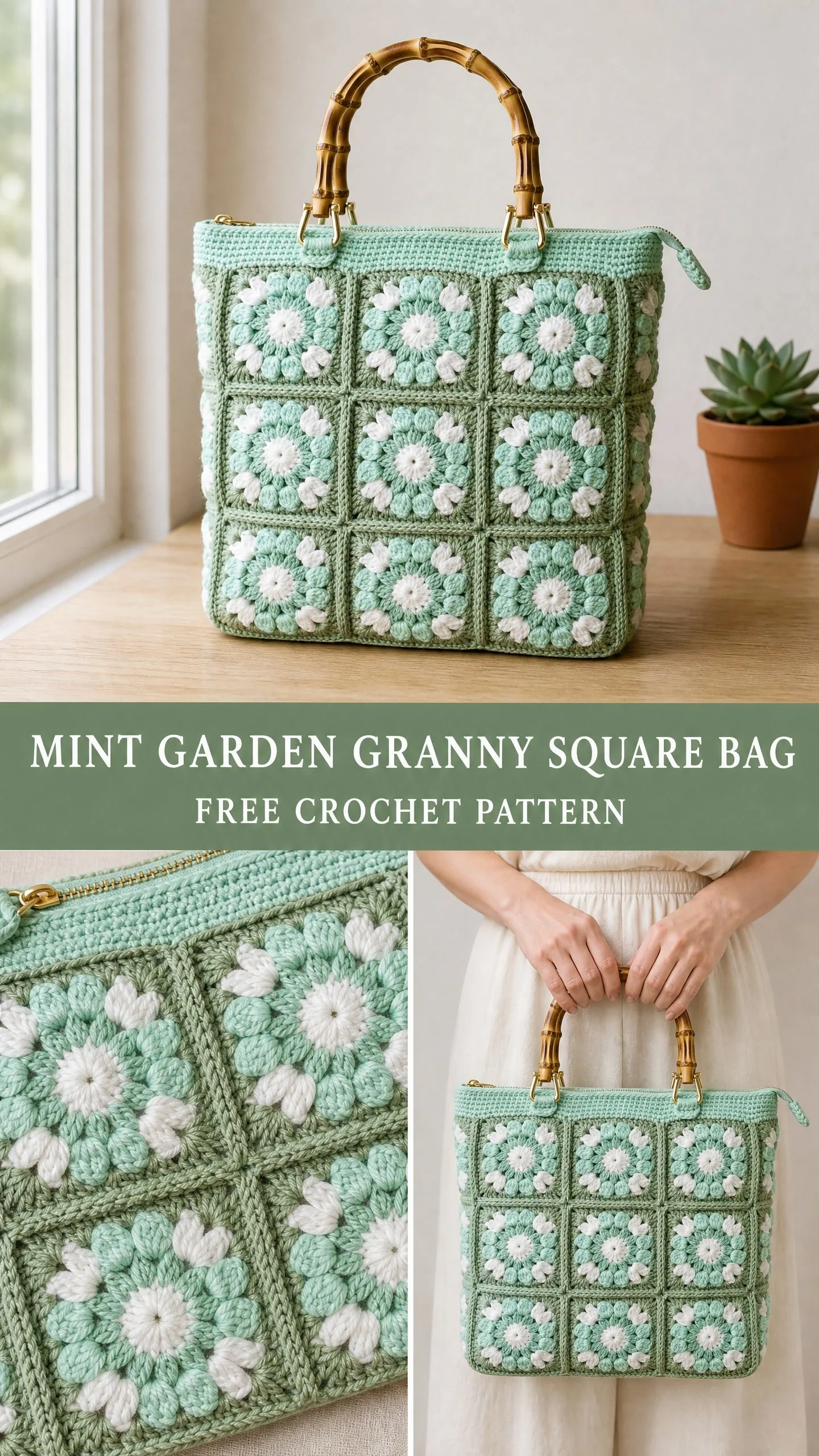 Mint Garden Granny Square Bag Free Crochet Pattern