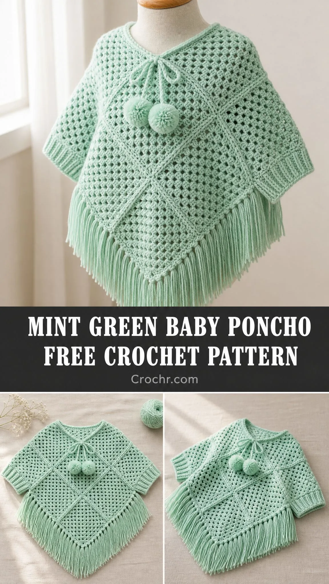 Mint Green Baby Poncho Free Crochet Pattern
