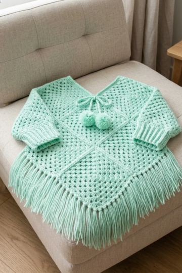 Mint Green Baby Poncho Free Crochet Pattern