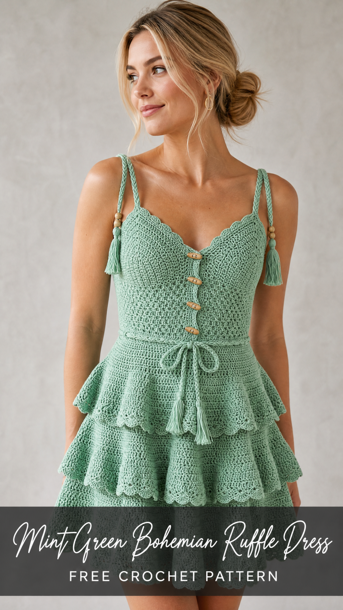 Mint Green Bohemian Ruffle Dress Free Crochet Pattern