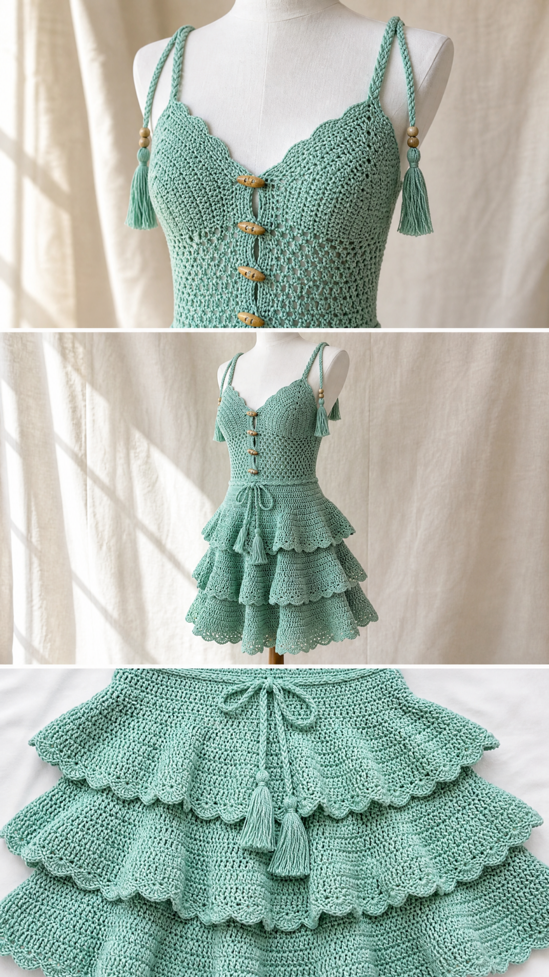 Mint Green Bohemian Ruffle Dress Free Crochet Pattern