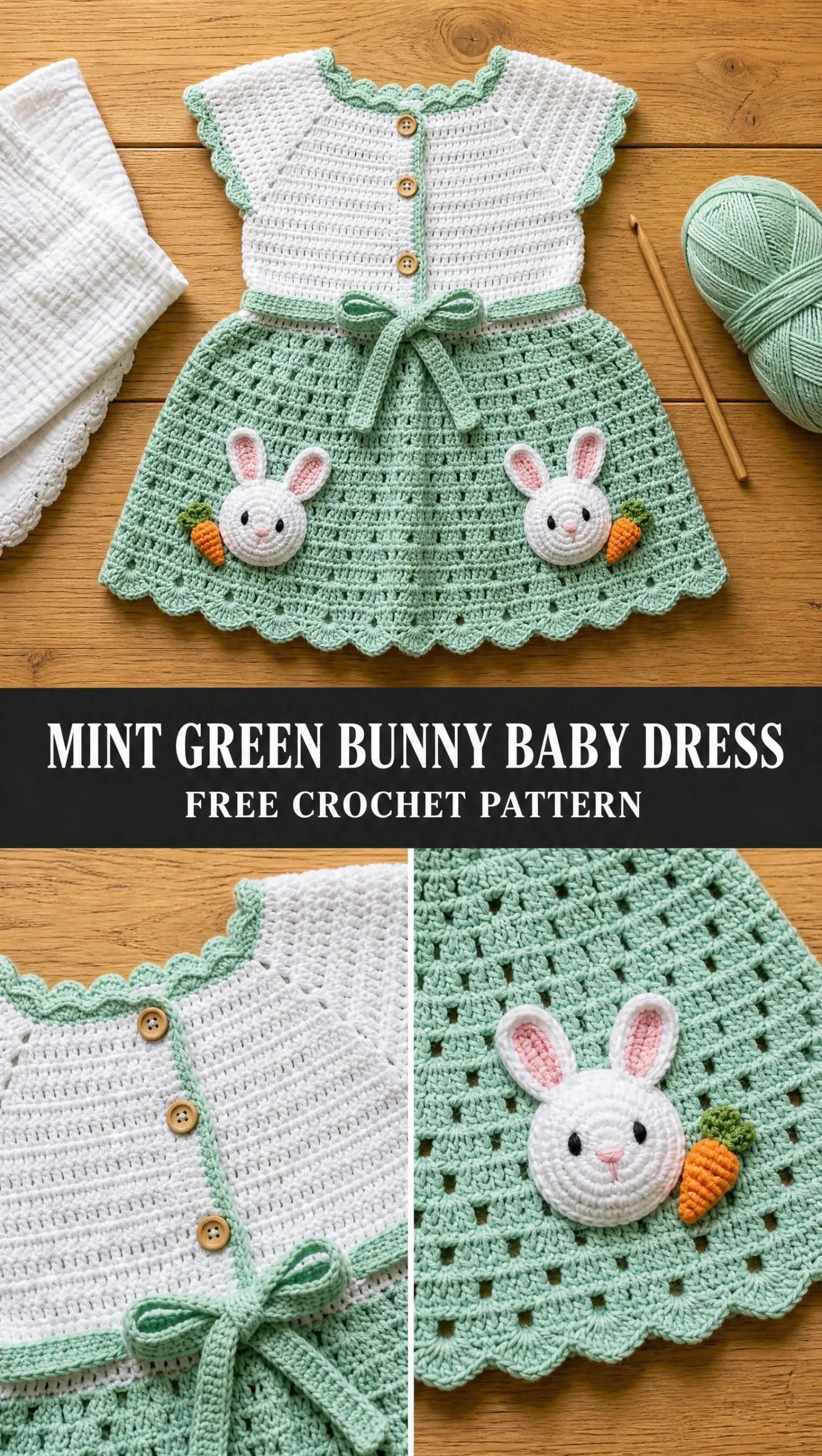 Mint Green Bunny Baby Dress Free Crochet Pattern
