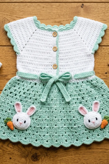 Mint Green Bunny Baby Dress Free Crochet Pattern