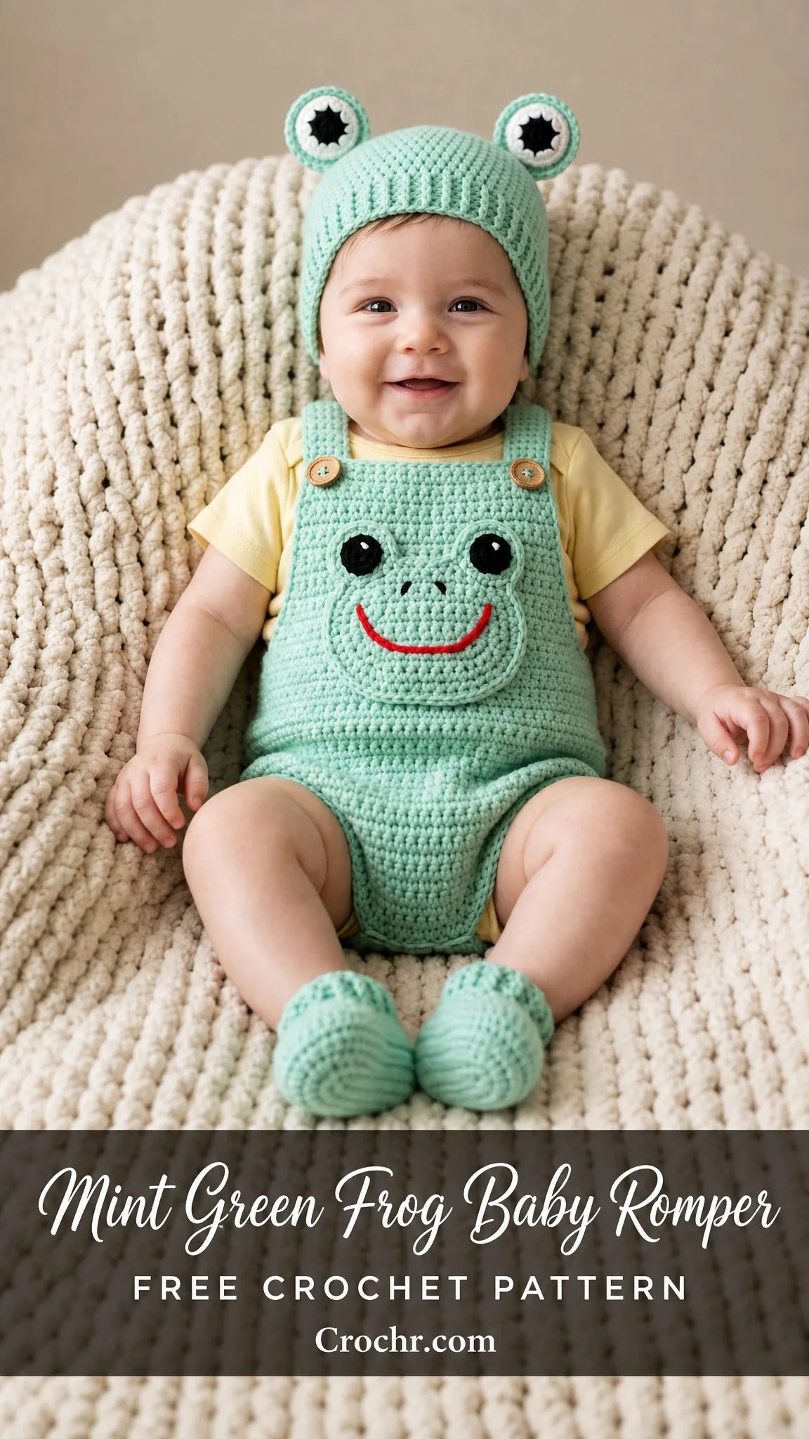 Mint Green Frog Baby Romper Free Crochet Pattern