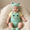 Mint Green Frog Baby Romper Free Crochet Pattern