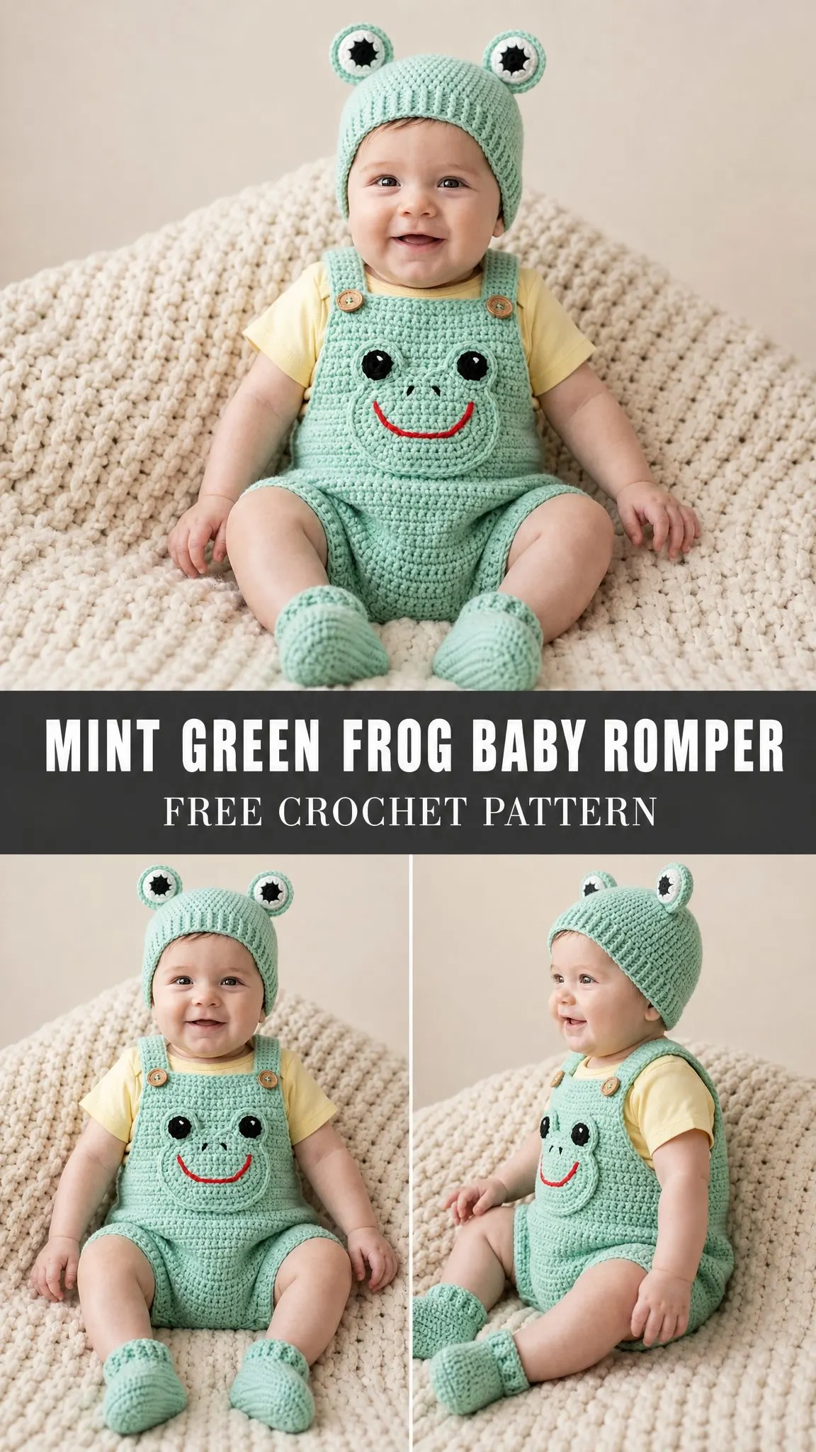 Mint Green Frog Baby Romper Free Crochet Pattern