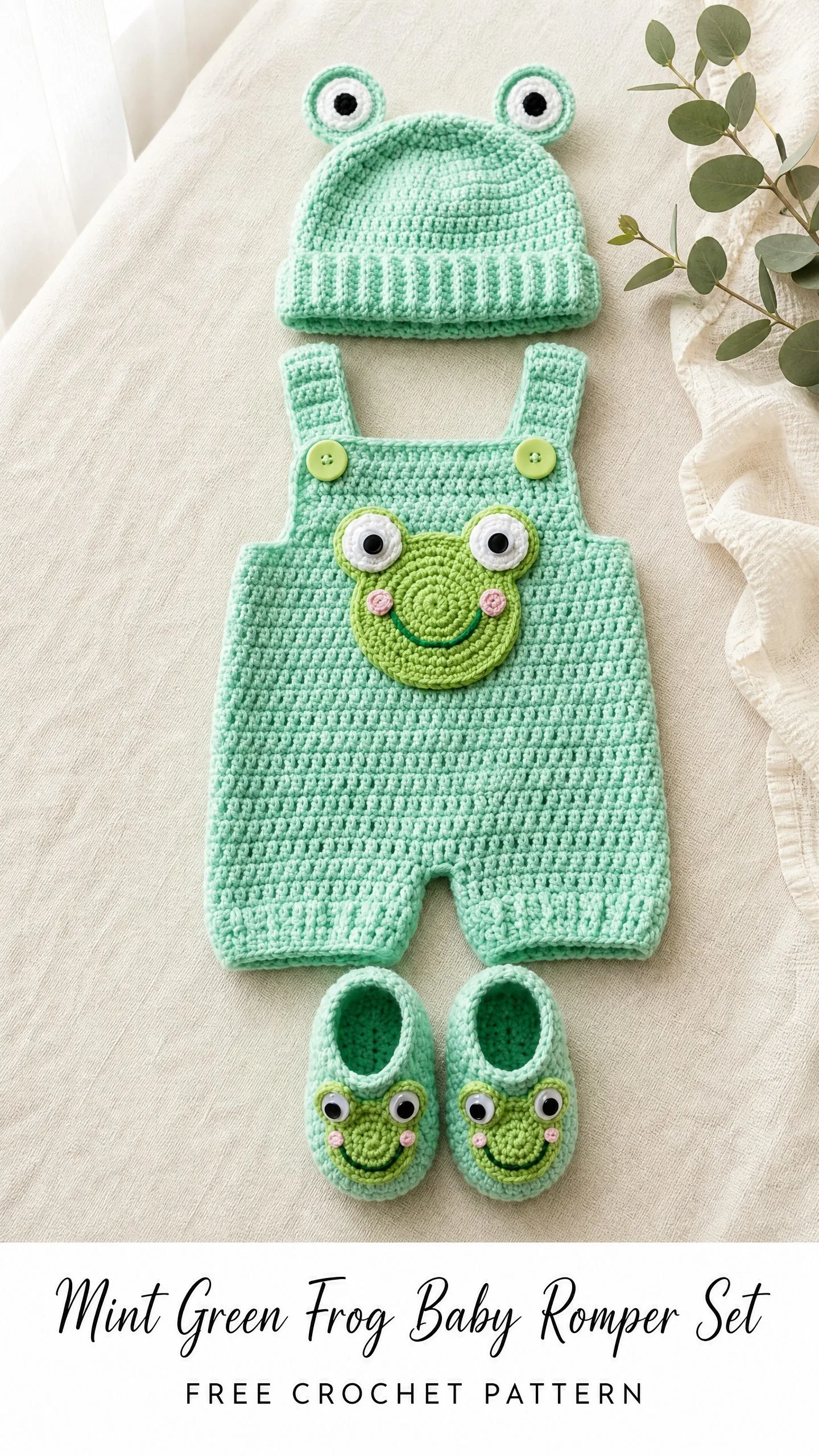 Mint Green Frog Baby Romper Set Free Crochet Pattern