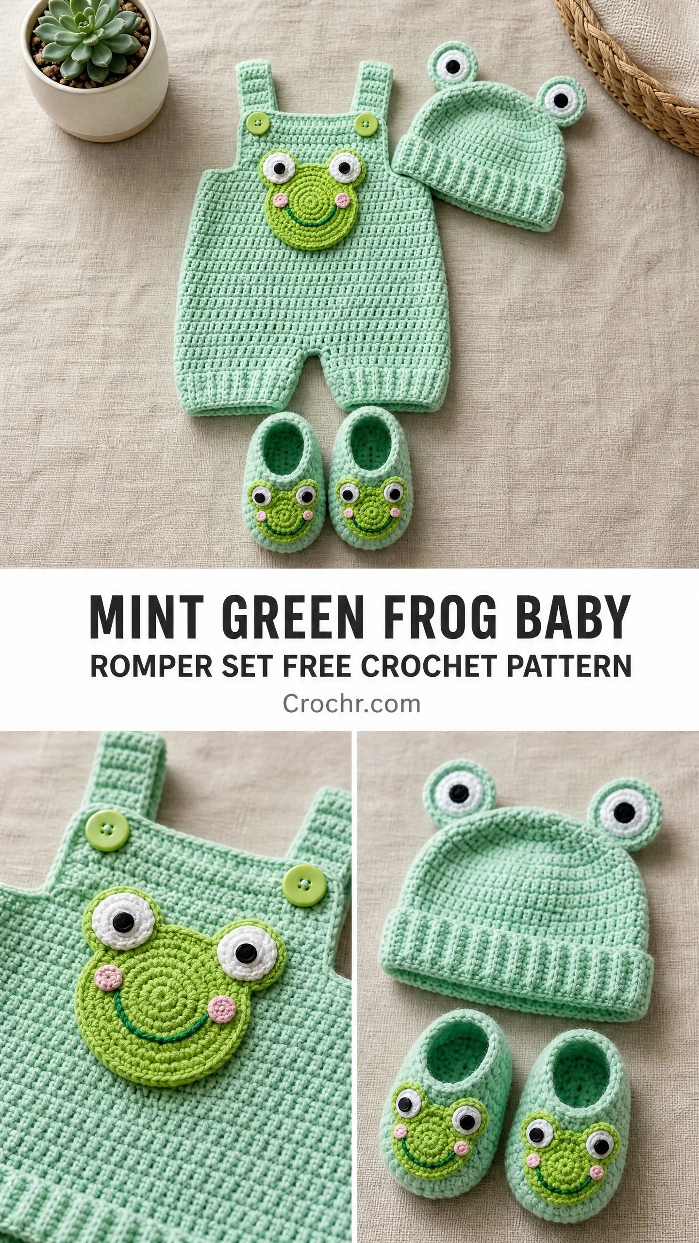 Mint Green Frog Baby Romper Set Free Crochet Pattern