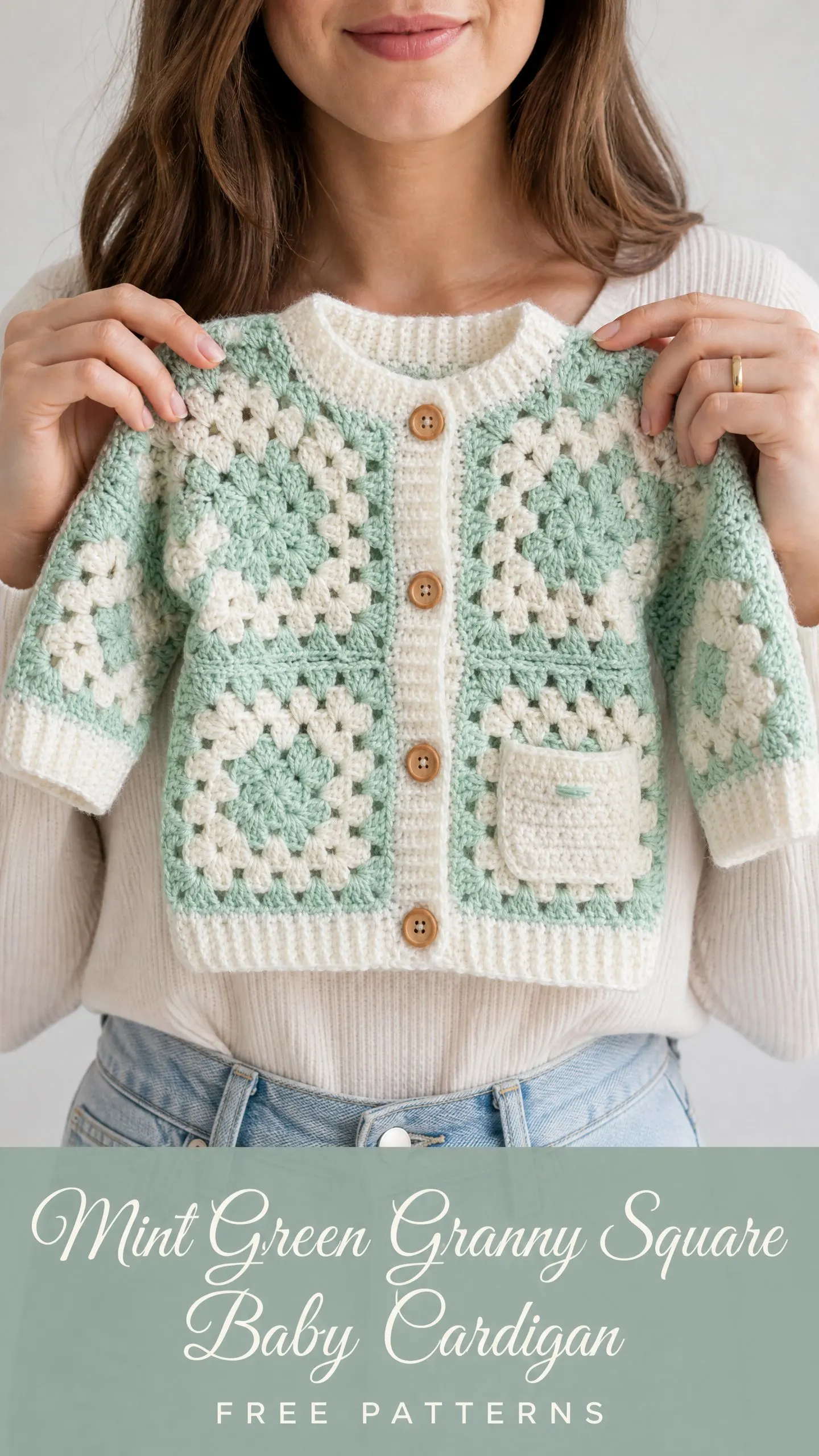Mint Green Granny Square Baby Cardigan Free Crochet Pattern