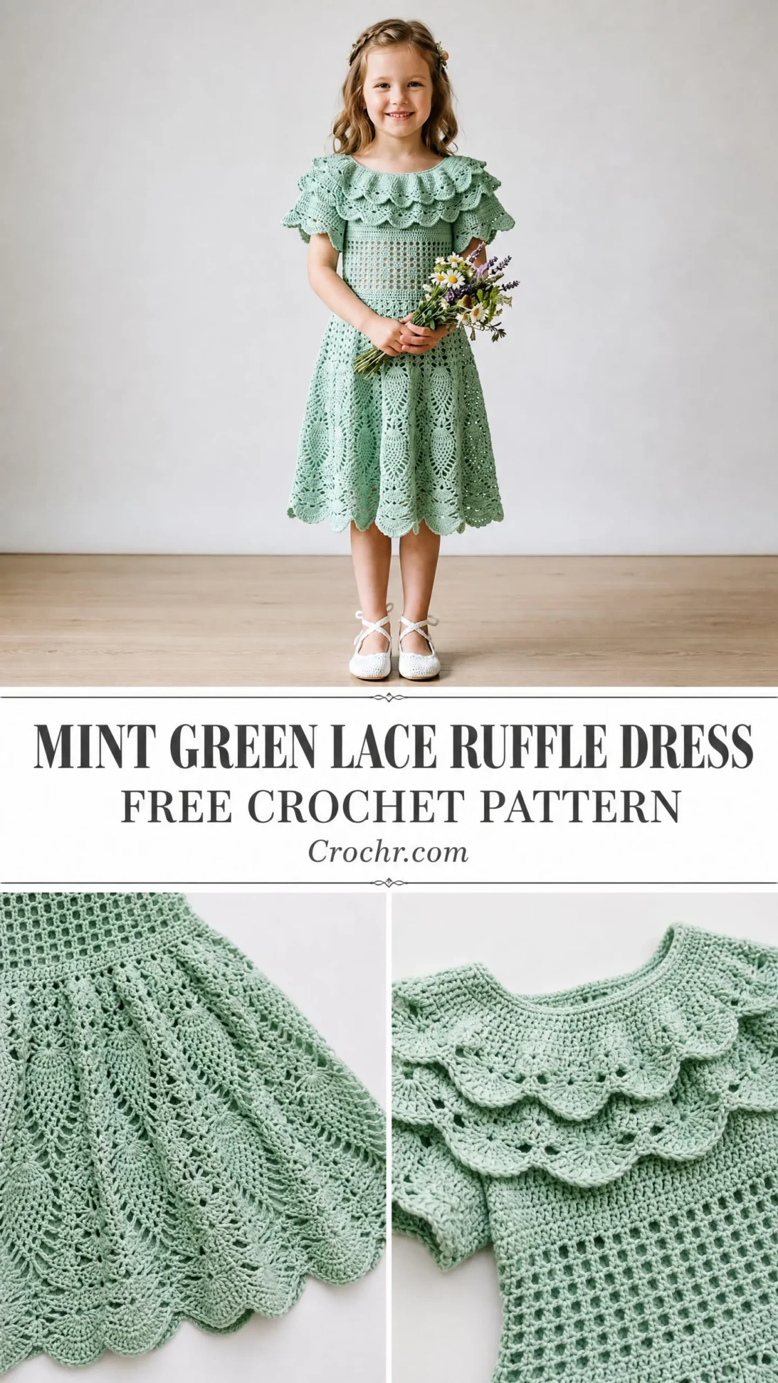 Mint Green Lace Ruffle Dress Free Crochet Pattern