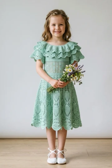 Mint Green Lace Ruffle Dress Free Crochet Pattern