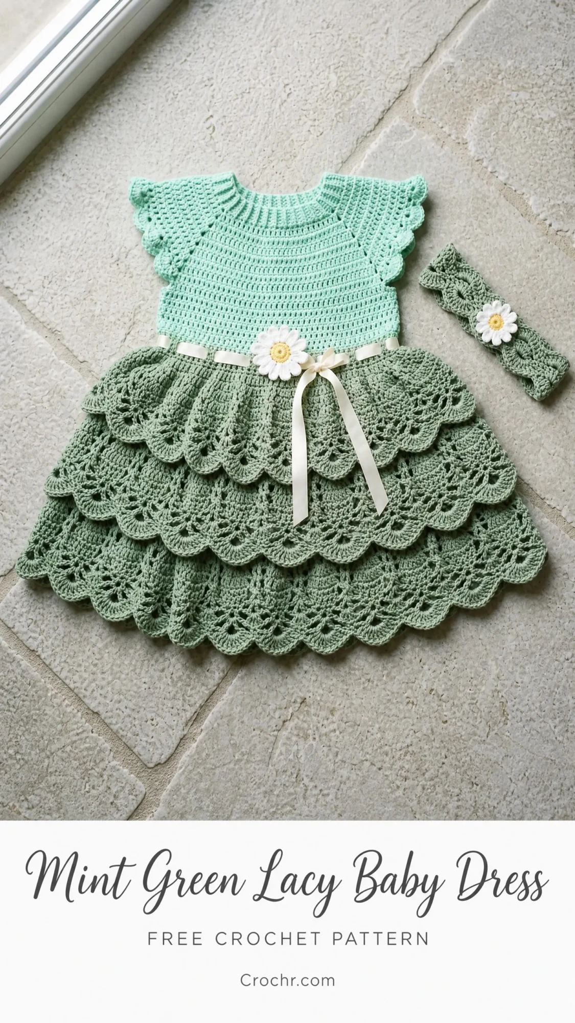 Mint Green Lacy Baby Dress Free Crochet Pattern