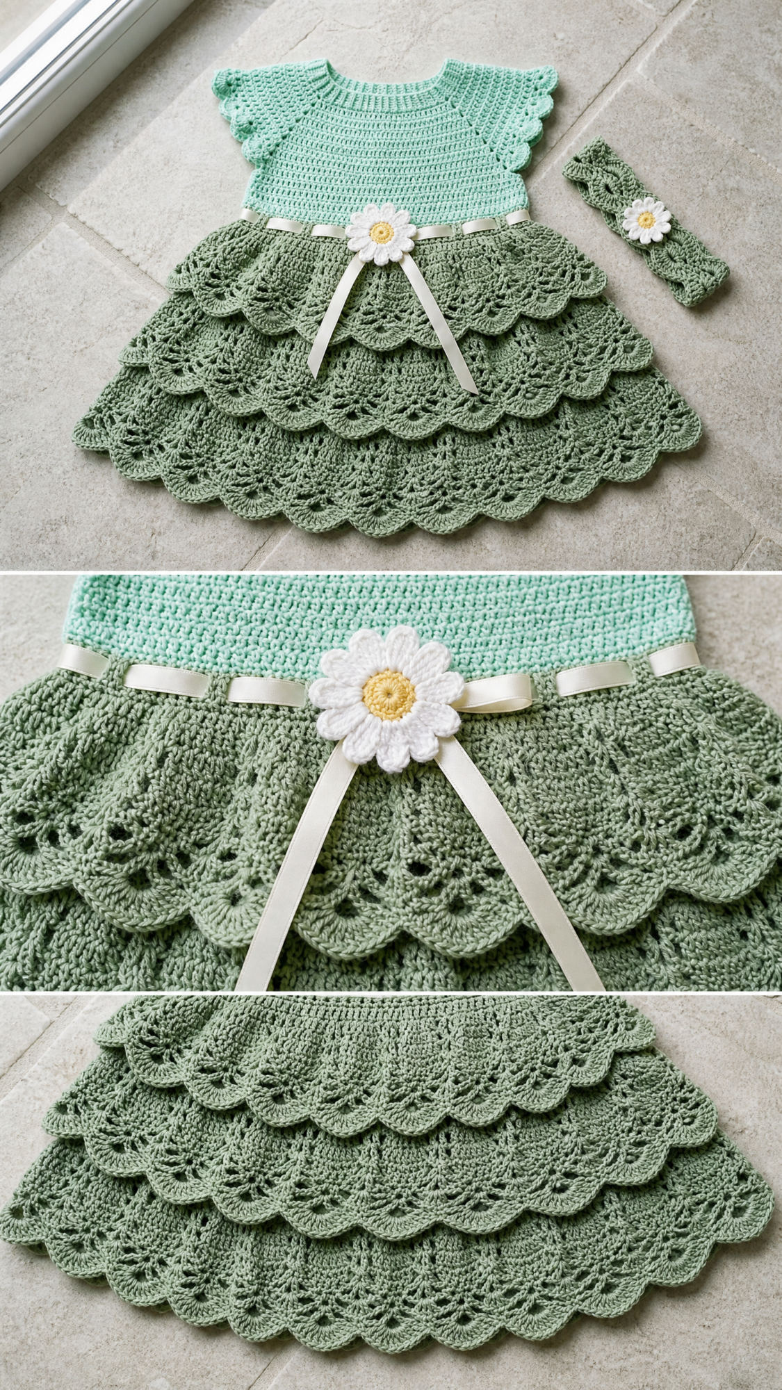 Mint Green Lacy Baby Dress Free Crochet Pattern