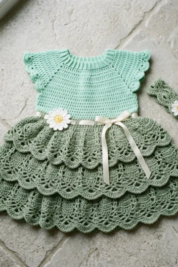 Mint Green Lacy Baby Dress Free Crochet Pattern