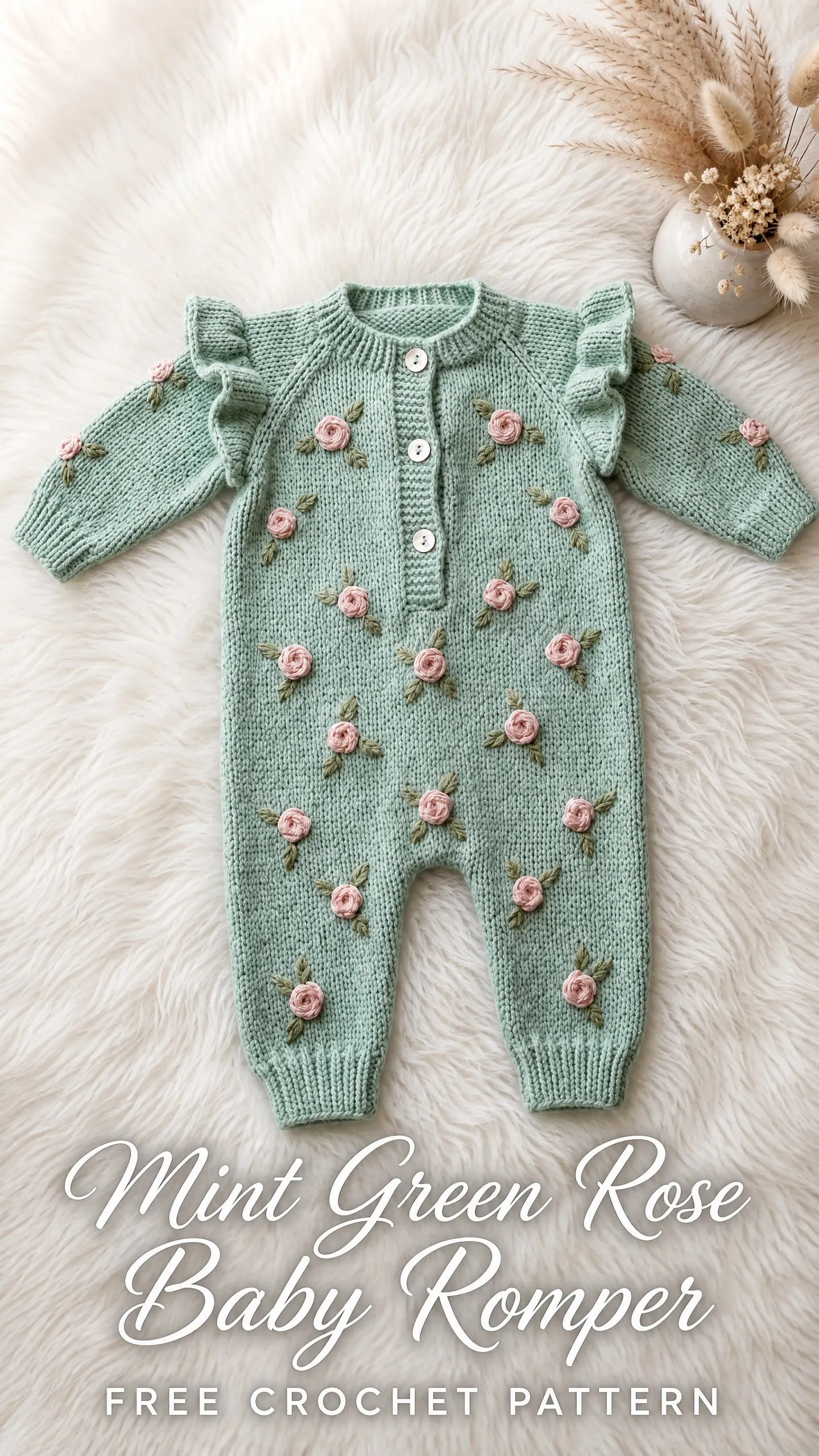 Mint Green Rose Baby Romper Free Crochet Pattern