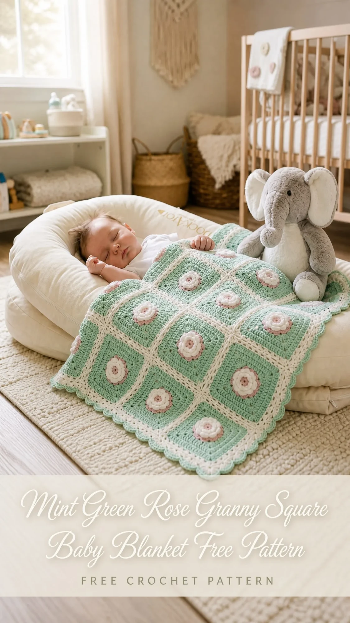 Mint Green Rose Granny Square Baby Blanket Free Pattern