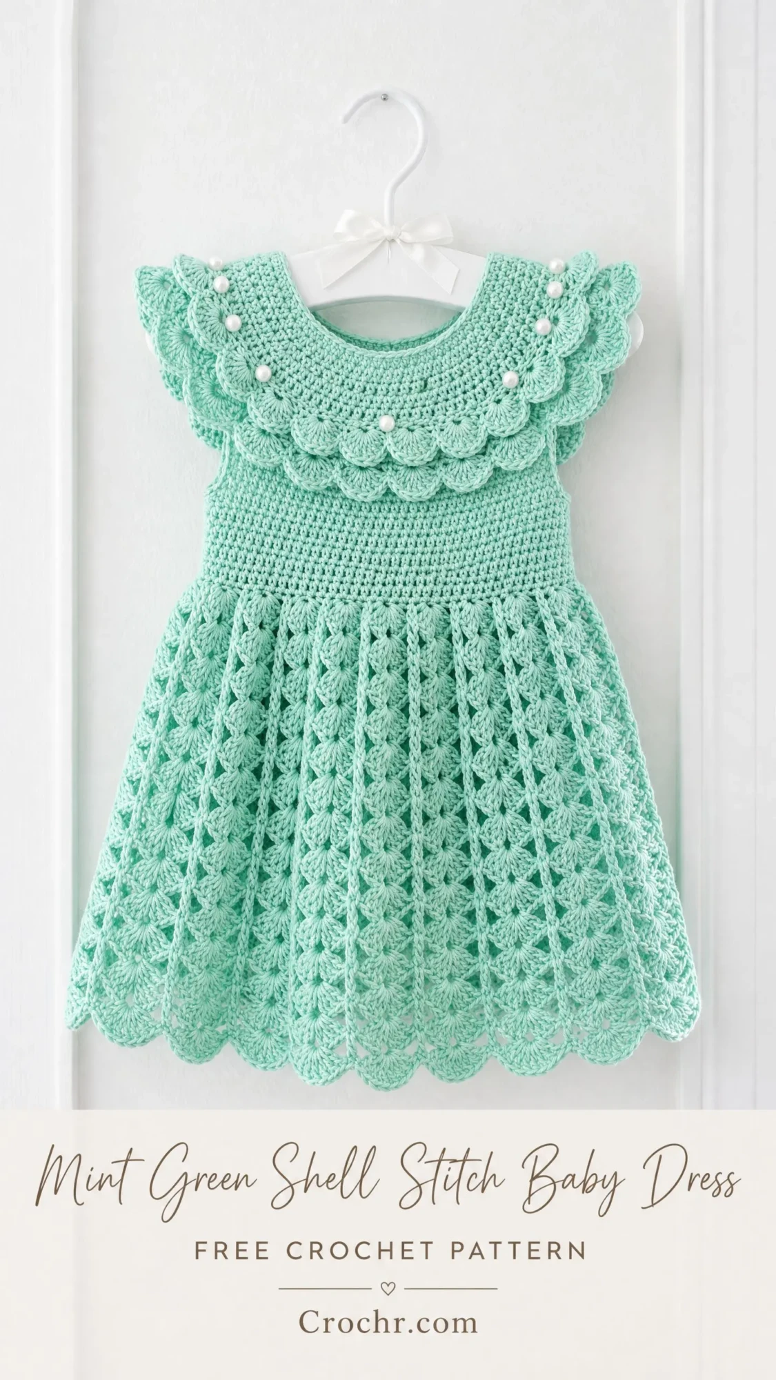 Mint Green Shell Stitch Baby Dress Free Crochet Pattern