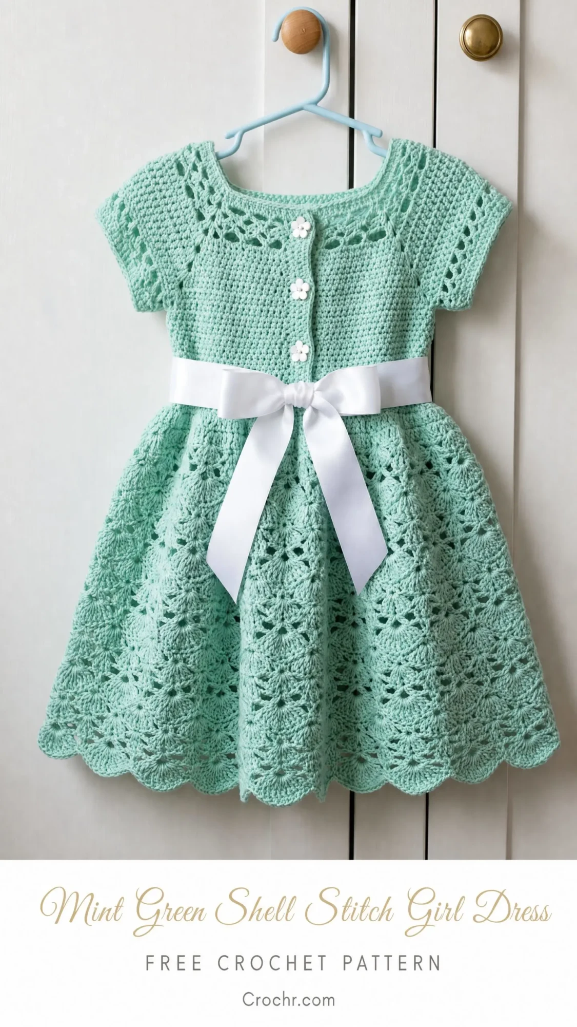 Mint Green Shell Stitch Girl Dress Free Crochet Pattern