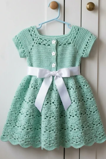 Mint Green Shell Stitch Girl Dress Free Crochet Pattern