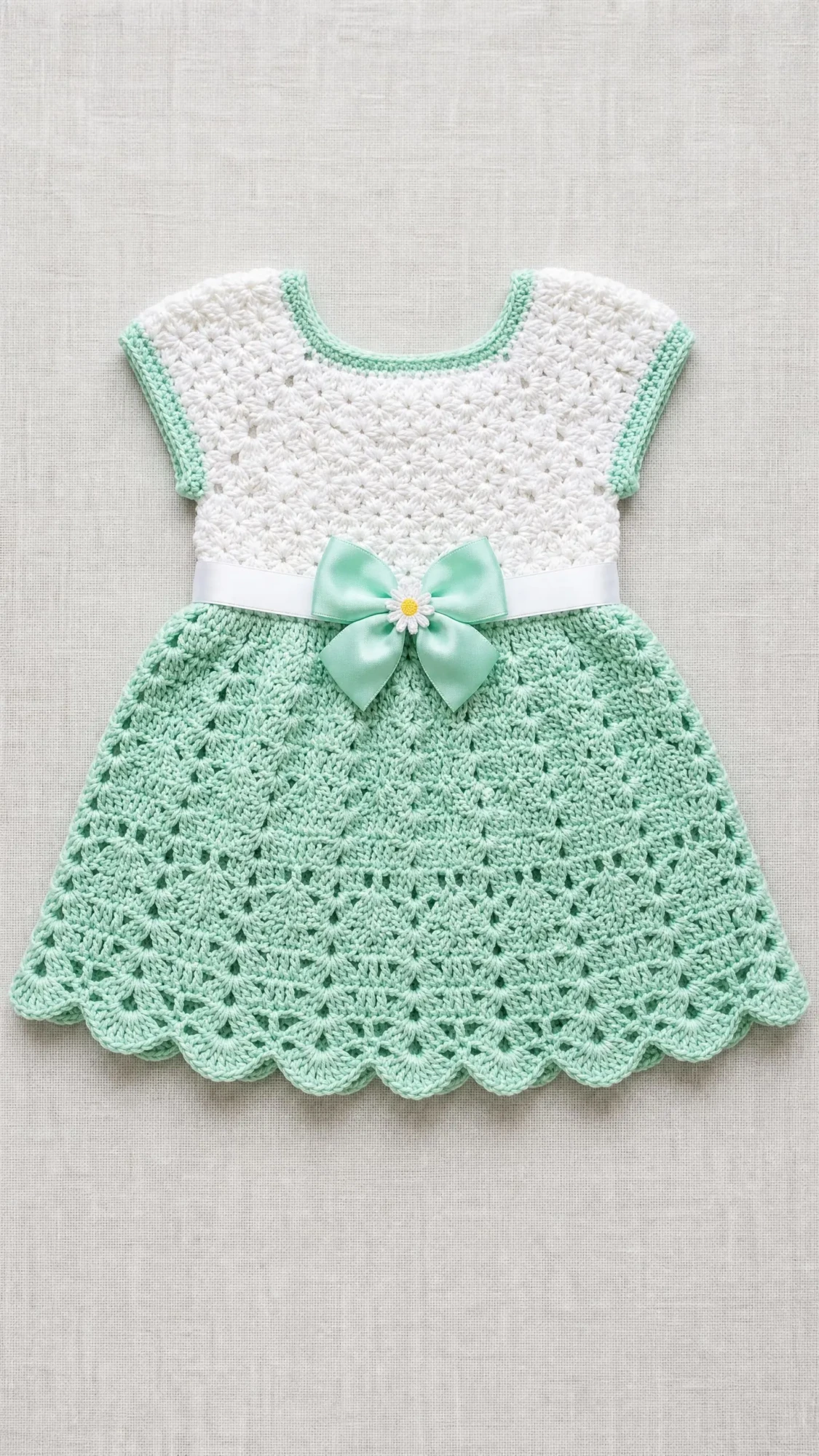 Mint Green Spring Baby Dress Free Crochet Pattern