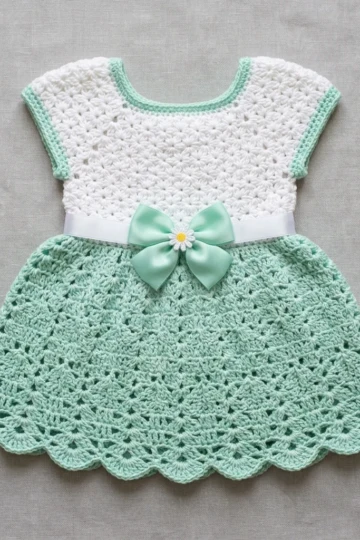 Mint Green Spring Baby Dress Free Crochet Pattern
