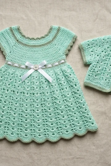 Mint Green Summer Baby Dress Free Crochet Pattern