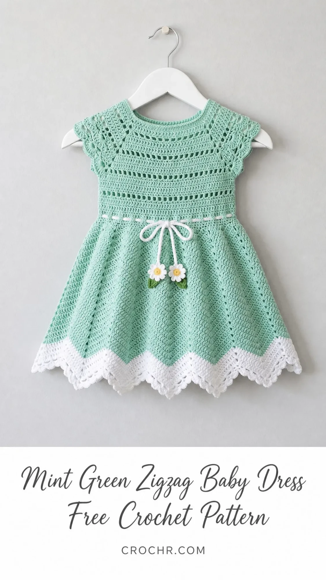 Mint Green Zigzag Baby Dress Free Crochet Pattern