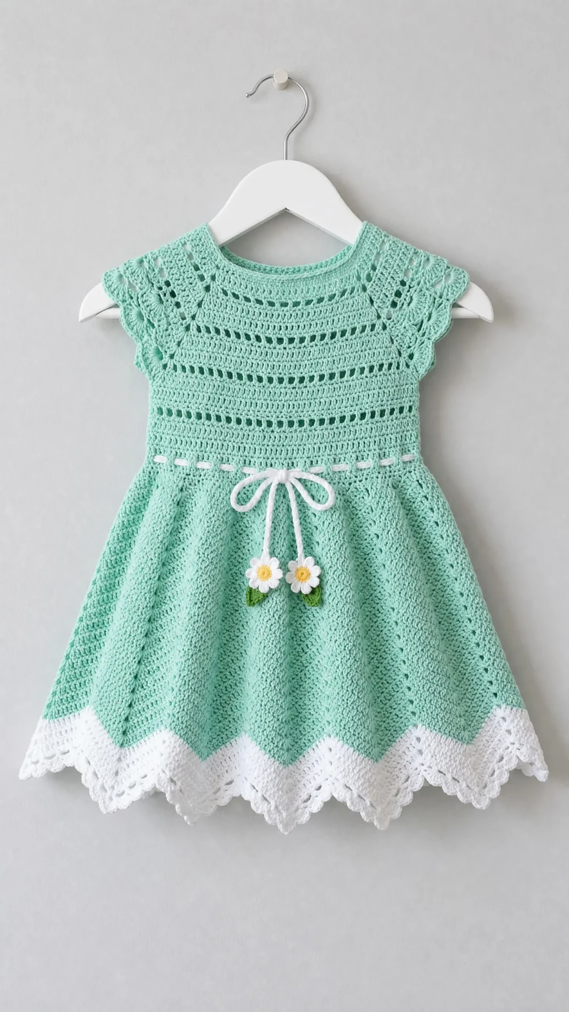 Mint Green Zigzag Baby Dress Free Crochet Pattern