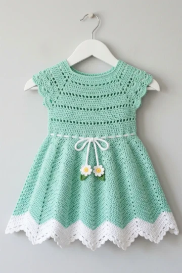 Mint Green Zigzag Baby Dress Free Crochet Pattern