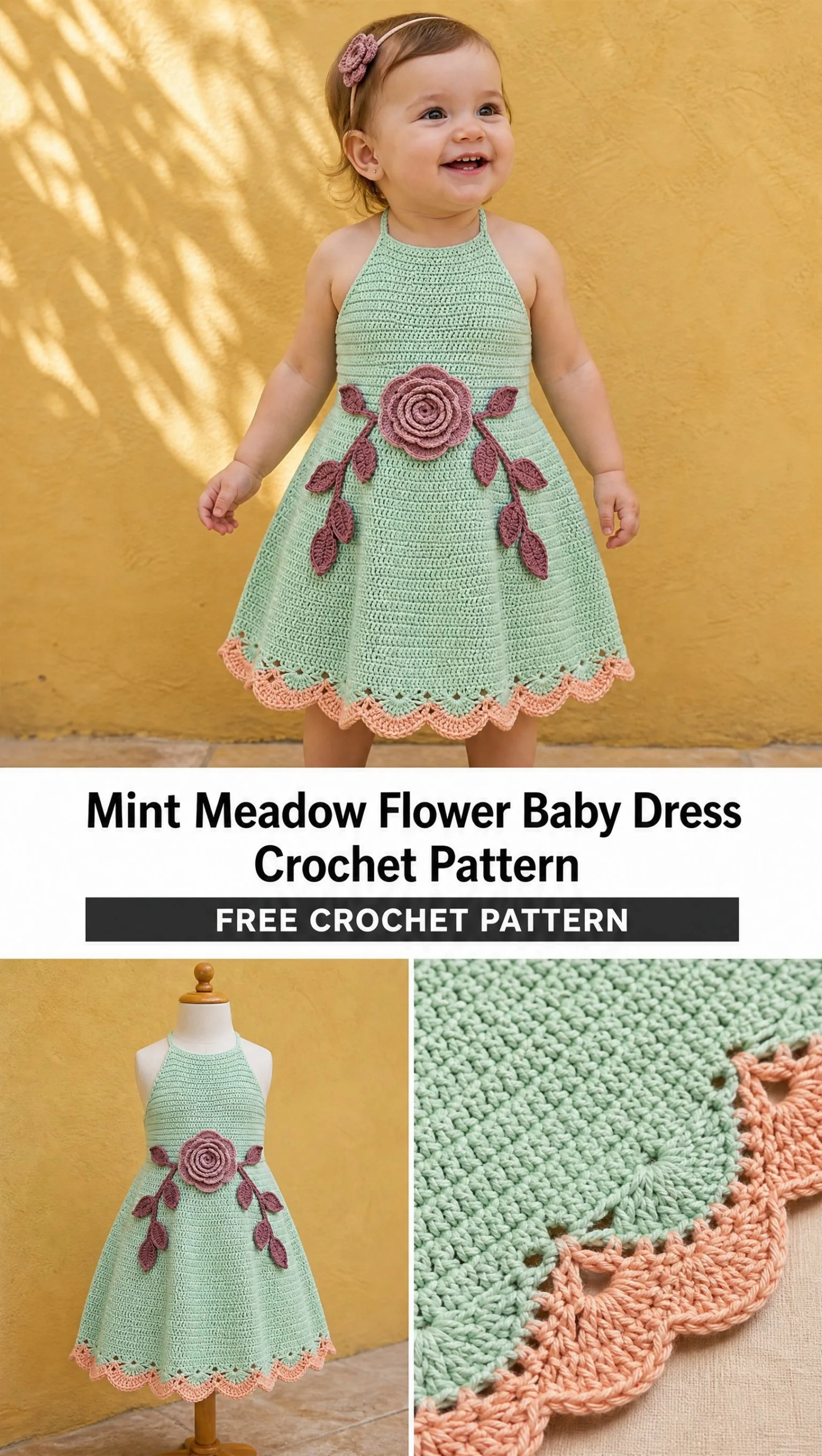 Mint Meadow Flower Baby Dress Crochet Pattern
