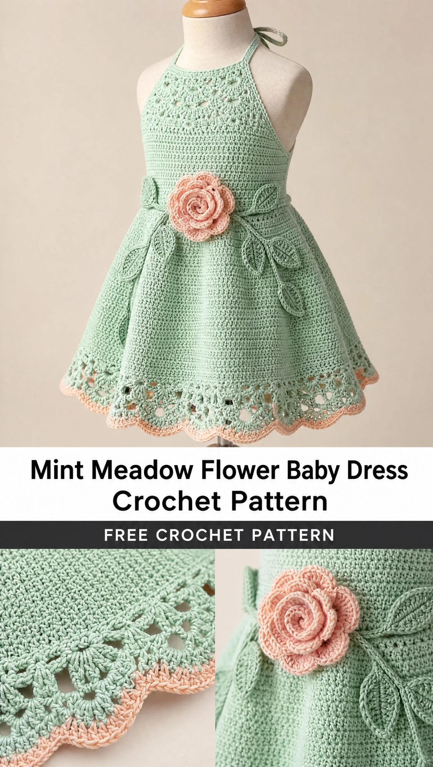 Mint Meadow Flower Baby Dress Crochet Pattern
