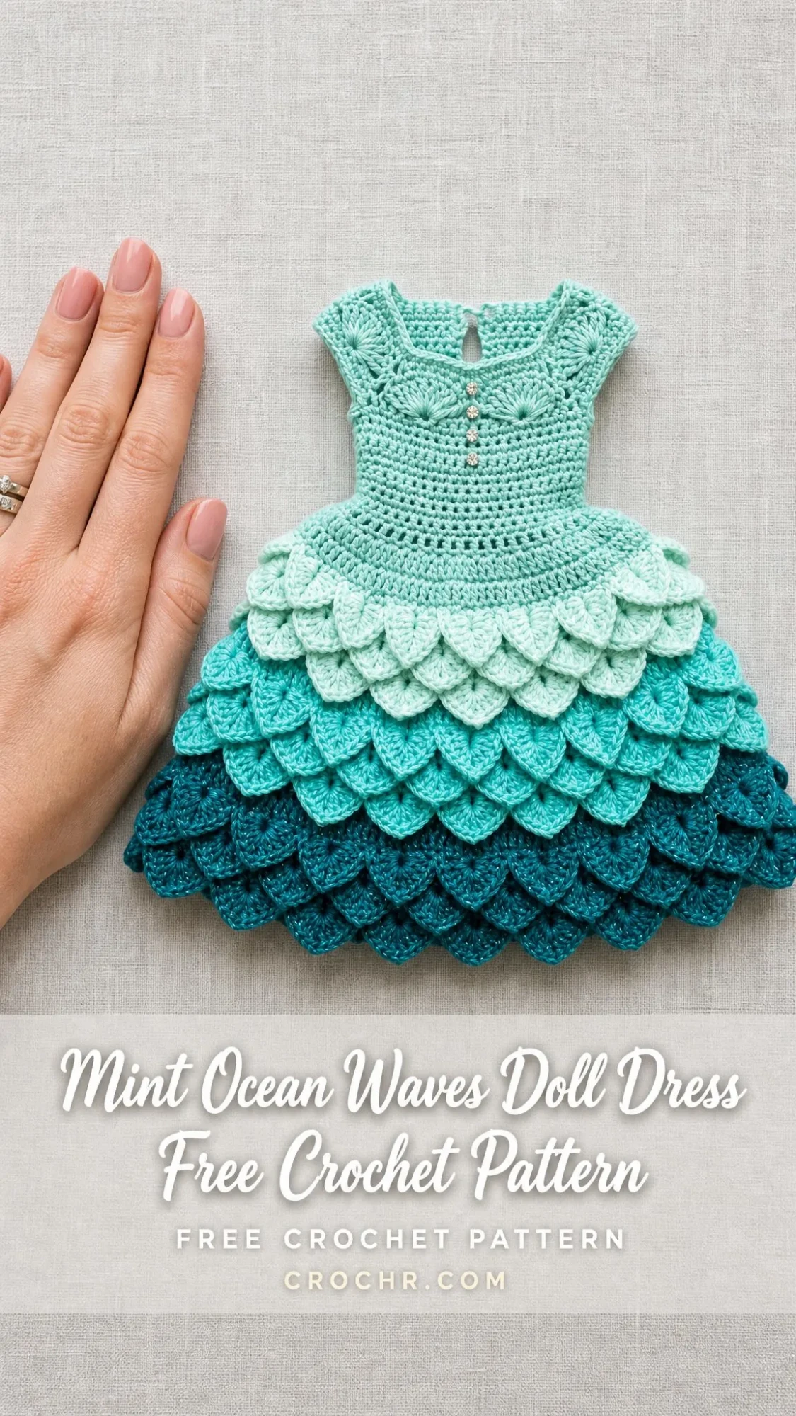 Mint Ocean Waves Doll Dress Free Crochet Pattern