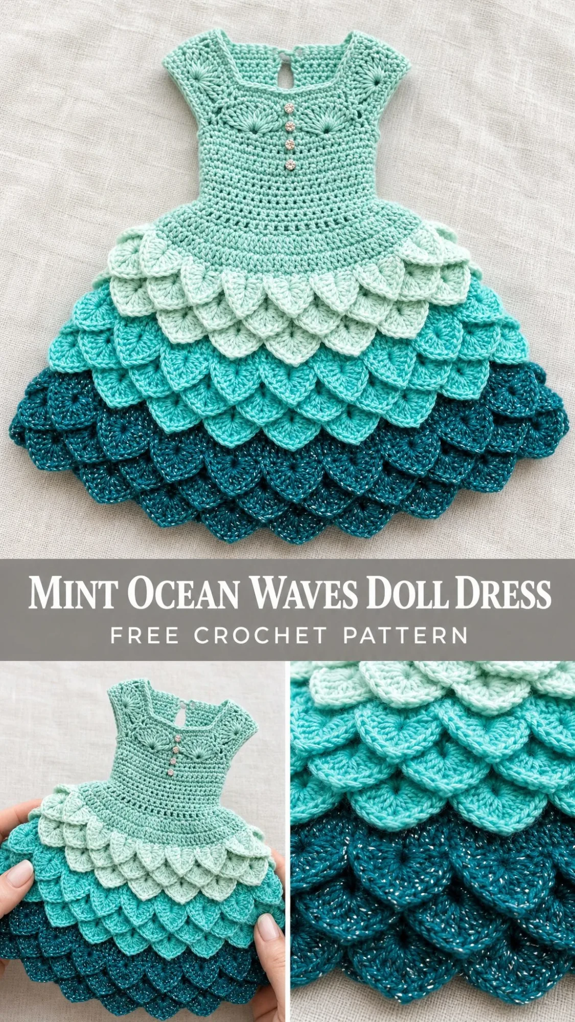 Mint Ocean Waves Doll Dress Free Crochet Pattern
