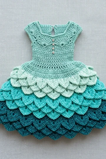 Mint Ocean Waves Doll Dress Free Crochet Pattern