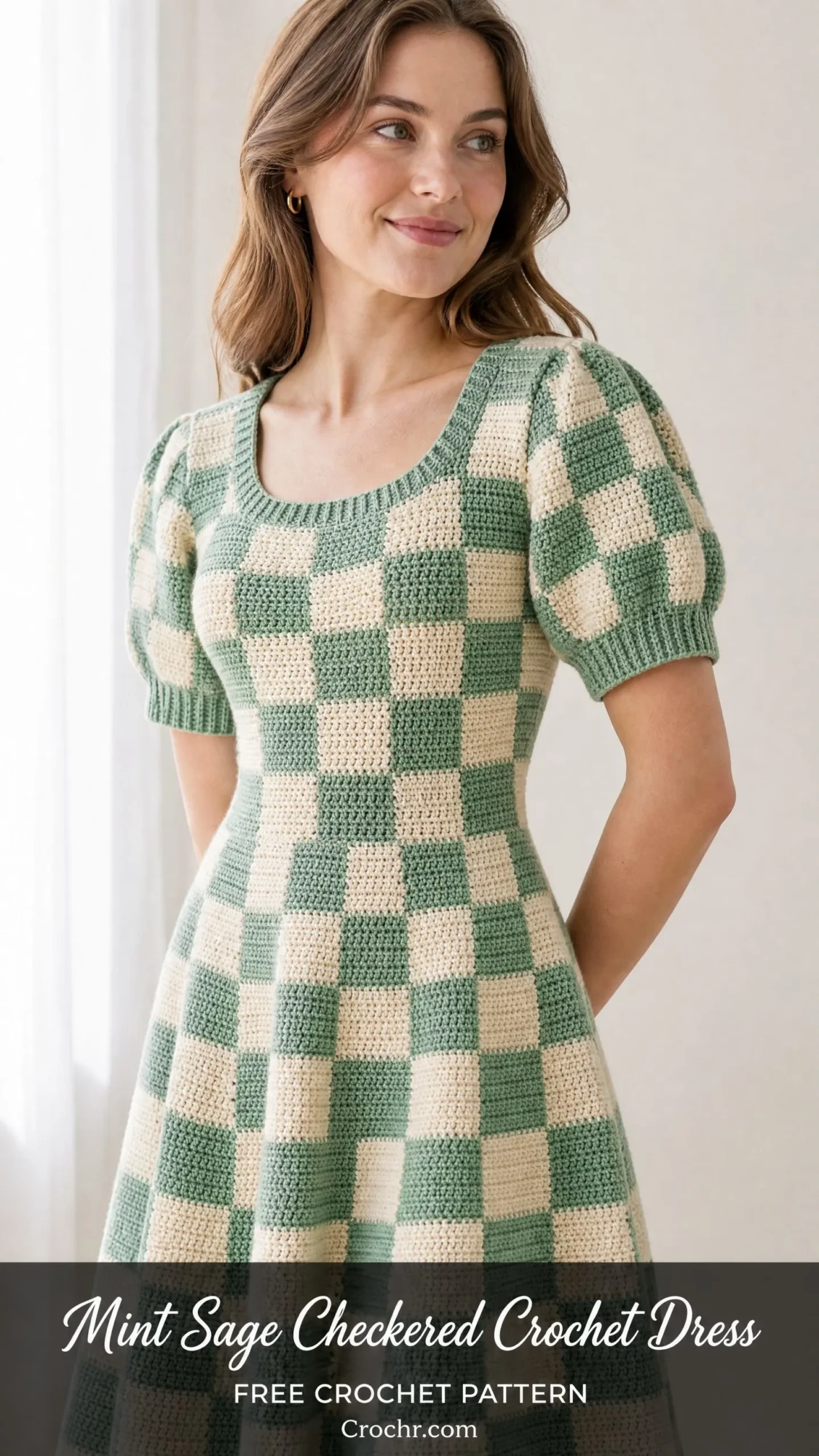 Mint Sage Checkered Crochet Dress Free Crochet Pattern