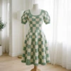 Mint Sage Checkered Crochet Dress Free Crochet Pattern