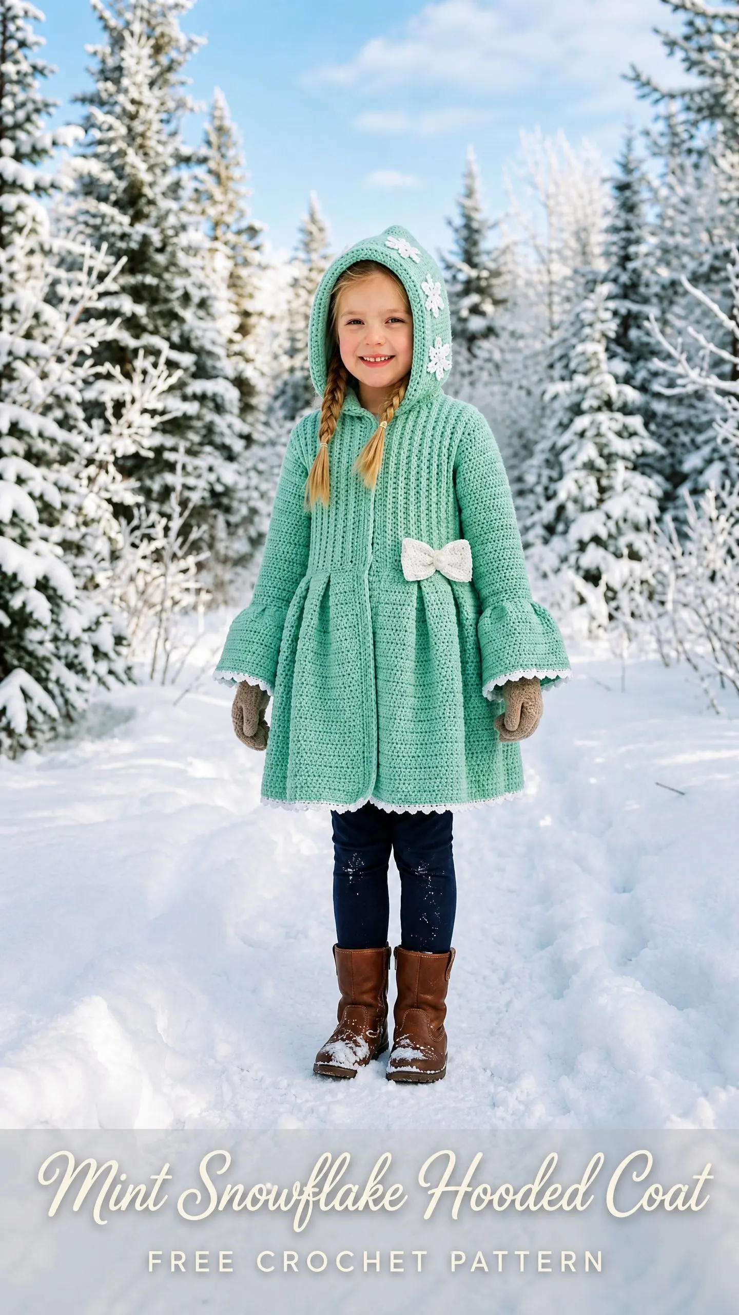 Mint Snowflake Hooded Coat Free Crochet Pattern