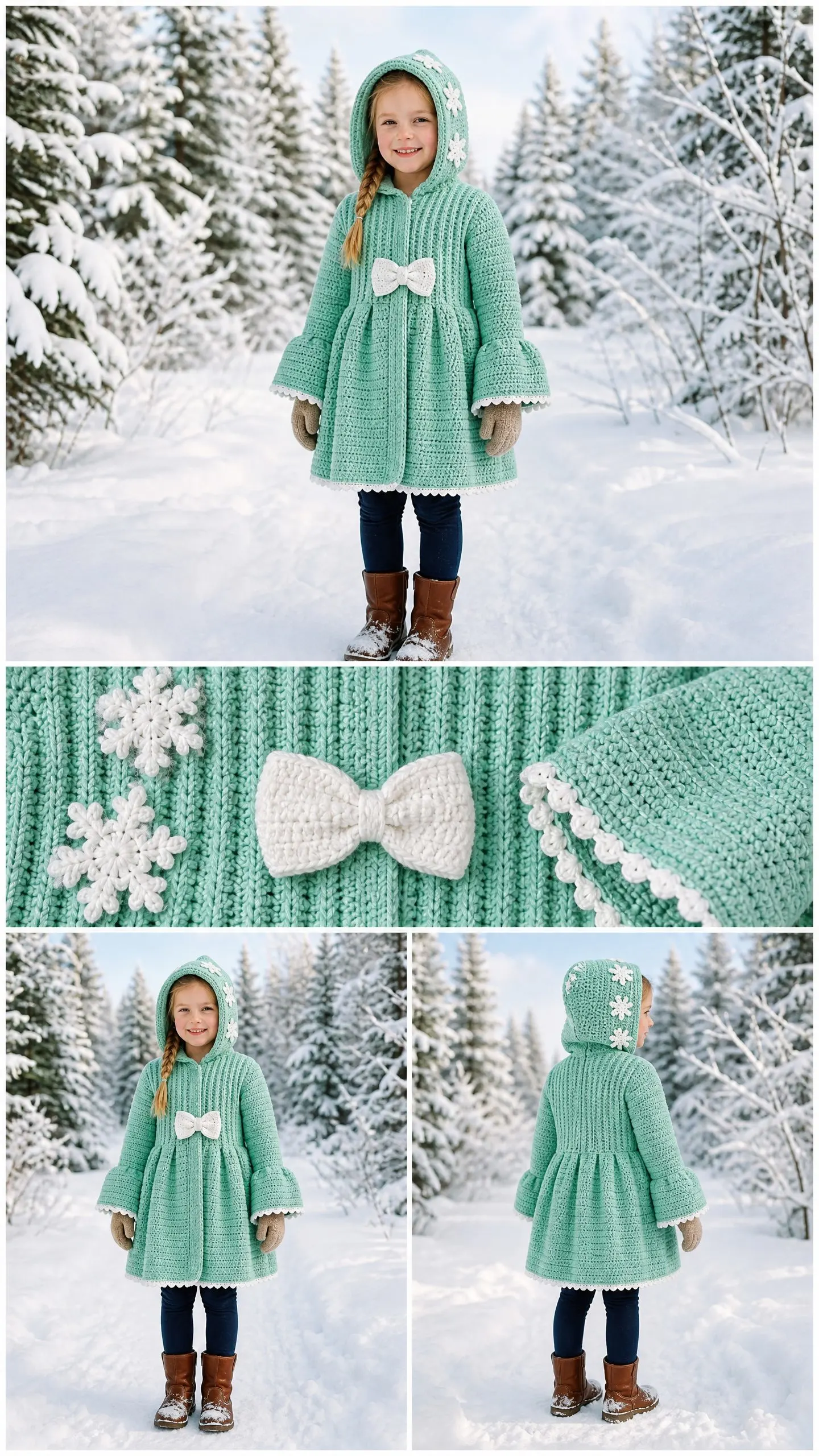 Mint Snowflake Hooded Coat Free Crochet Pattern