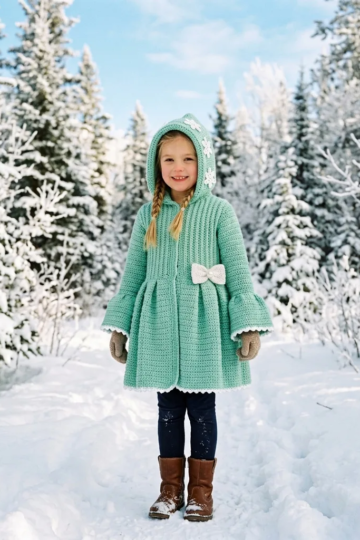 Mint Snowflake Hooded Coat Free Crochet Pattern