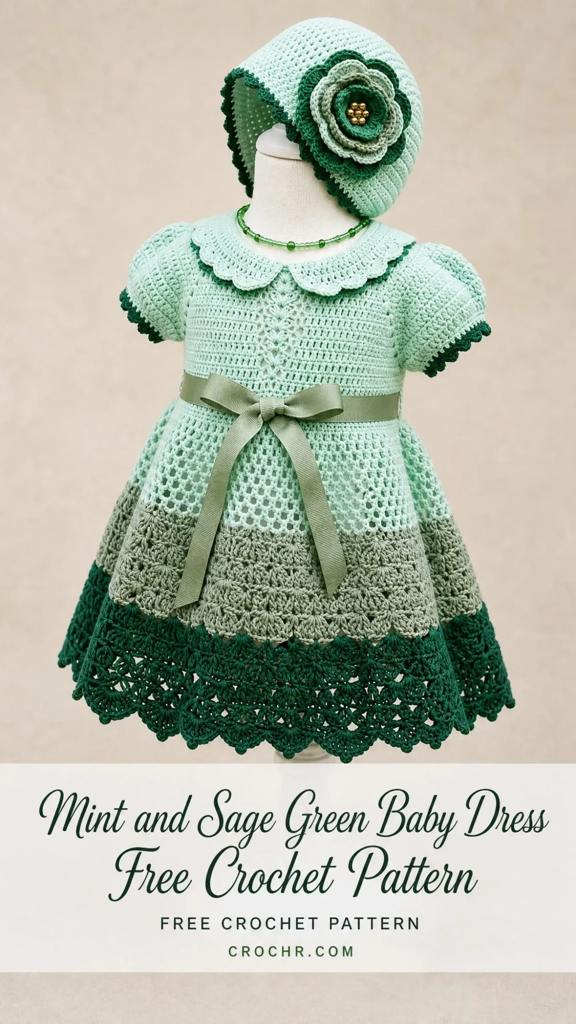 Mint and Sage Green Baby Dress Free Crochet Pattern